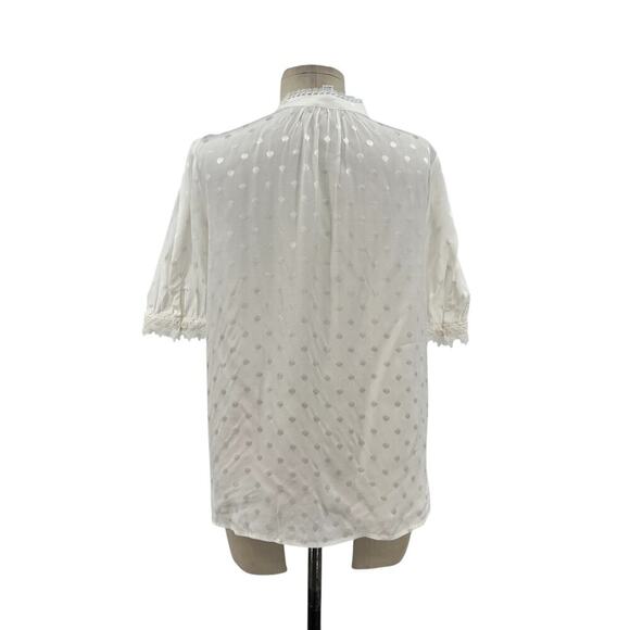 Current Air Los Angeles White Swiss Dot Lace Button Down Blouse Size Medium - Picture 8 of 11